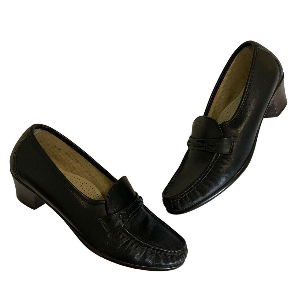$165 Womens SAS 8 M Medium Black Leather  Tripad Comfort Slip On Heel Shoes USA